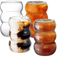 PORFOYO Bubble Gläser 4er Set, 550 ml Gerippte Trinkgläs, Eiskaffee Gläser, Glasbecher, Latte Macchiato Cocktailgläser, Handgefertigte Glasbecher, Iced Coffee Glas für Milch Macchiato, Whisky