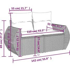 vidaXL 7-teiliges Gartensofa-Set mit Kissen, schwarzes Polyrattan - Schwarz
