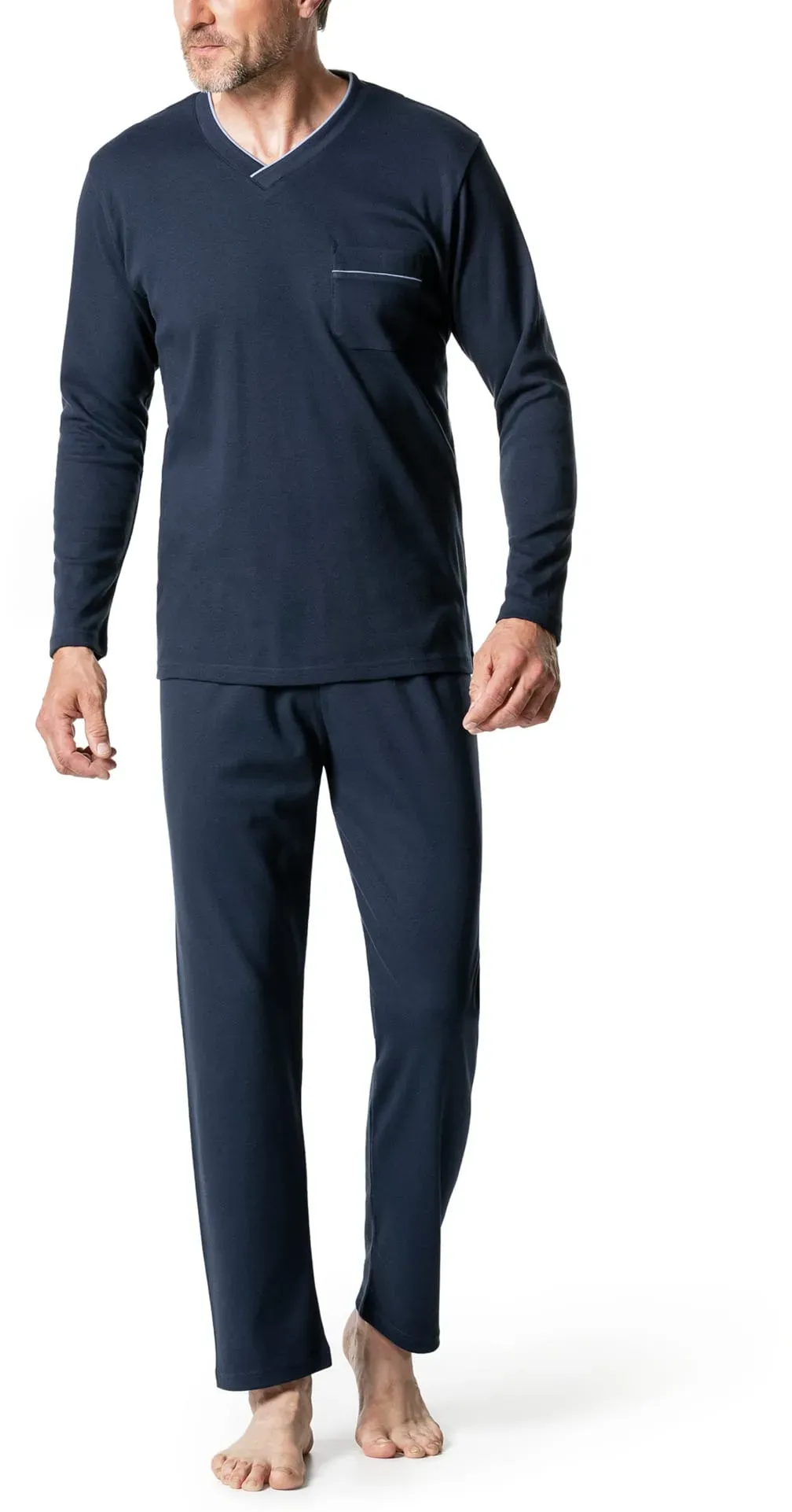 Walbusch Herren Wohlfühl Schlafanzug Easycare Blau