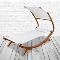 purehaven Loungebett mit Sonnendach 220x84x135cm für 1 Person massiv Holzrahmen Kopfkissen Gartenlie (220 cm)
