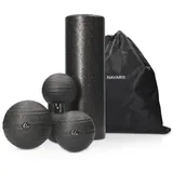 Navaris Fußmassagegerät Faszien Set 4tlg. - Massagerolle, Duoball und Faszienbälle, 4-tlg. schwarz