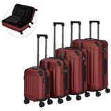 Arebos Kofferset Reisekoffer 4er Set Hartschalen Koffer Trolley S-M-L-XL-Set, 4 Rollen, (Set, Rot), Teleskopstange rot