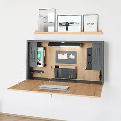 Hammerbacher Wandschreibtisch - Mini Home Office / Größe: 120x26x65 cm (BxTxH) / Farbkombination: Graphit/Asteiche - Art-Nr: vwo12/g/r