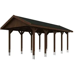Skan Holz Wallgau - Satteldach Einzelcarport Breite 380 cm Gr. 2 - 380 x 750 cm Dachschalung Dachschalung mit Dachschindeln (schwarz) nussbaum Holzcarport