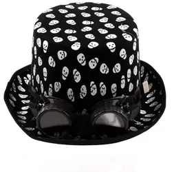 Halloween - Steam-Punk Hut mit Totenkopf Spitze und Stachelbrille (schwarz/weiß)