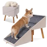 Hunderampe für Bett und Couch, Hundetreppe für große, mittlere und kleine Hunde, klappbare 2-in-1-Holztreppe für Welpen, ältere und verletzte Hunde, geteiltes Ottomane-Design (Aprikose-43,5 cm hoch)