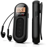 Mini Radio UKW/FM Transistorradio, Tragbarer Taschenradio mit CD-Display und Kopfhörern, 300MAh Kleines Radio Batteriebetrieben zum Joggen, Gehen und Reisen (Schwarz)