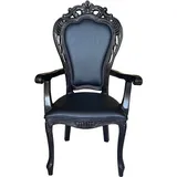 Casa Padrino Esszimmerstuhl Luxus Barock Esszimmer Stuhl Schwarz / Schwarz - Handgefertigter Antik Stil Stuhl mit Armlehnen und edlem Kunstleder - Esszimmer Möbel im Barockstil