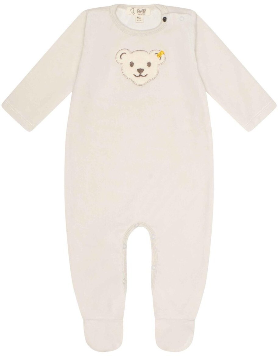 Steiff Baby Strampler - Body, Baumwolle, Bär, Logo, Druckknöpfe, langarm, einfarbig Beige 68