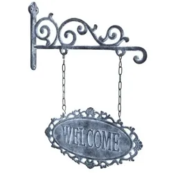 Chic Antique Schild Welcome aus Eisen, H38/L30,5/B4 cm, grau