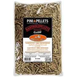 PINI Hartholz Pellets mit Gewürzen Nr. 6 BBQ Gewürze 1,5 Kg zum Grillen Räuchern Smoken