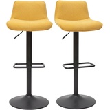 miliboo Barhocker höhenverstellbar und um 360° drehbar aus Stoff mit strukturiertem Samteffekt in Senfgelb und Metall (2er-Set) BOOST