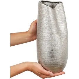 Beliani Dekovase DERBE Steinzeug 32 cm Silber