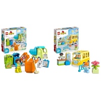 LEGO 10987 DUPLO Recycling-LKW Müllwagen-Spielzeug & 10988 DUPLO Die Busfahrt Set, Bus-Spielzeug zum Aufbau sozialer Fähigkeiten