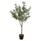 Spetebo - Olivenbaum Kunstpflanze Im Schwarzen Topf Mit 20 Oliven - 120 X 60 Cm - Künstlicher Baum Im Blumentopf Mit 580 Blättern