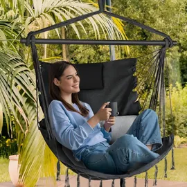 outtec Hängesessel, Schwarz, Weiß, Textil, 1-Sitzer, 100x130x75 cm, Gartenmöbel, Hängesessel