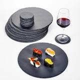 MALACASA, Serie Nature.Slate, 32-TLG. Set Schieferplatte, Schiefer Käseplatte Rundförmig Schieferuntersetzer Glasuntersetzer Appetizer Servierplatte Buffetplatte Durchmesser 10/30cm