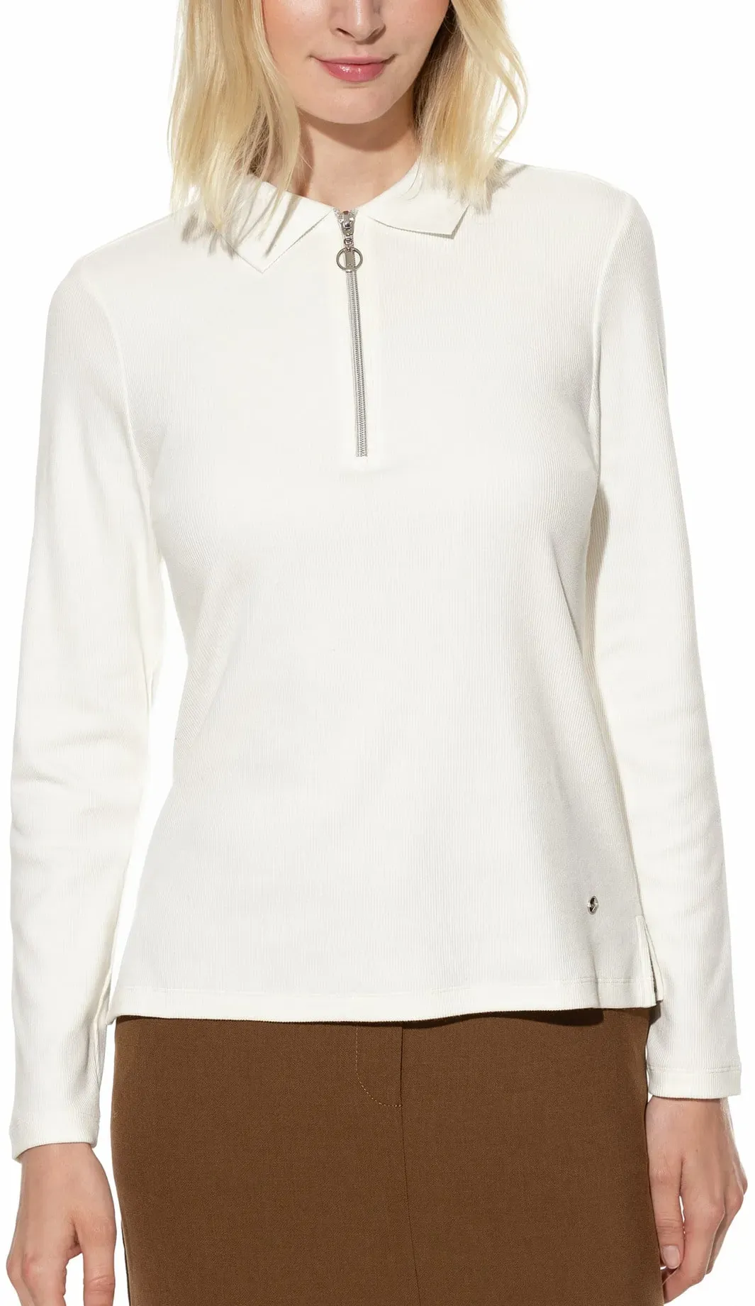 Walbusch Damen Rippenpolo Zip&Go Weiß