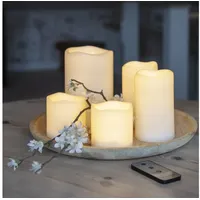 MARELIDA LED-Kerze LED Kerzenset flackernd Timer mit Fernbedienung für Außen creme 5St. (5-tlg) weiß