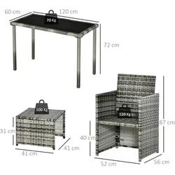 Outsunny - PolyrattanSitzgruppe - 120Lx60Wx75Hcm - Grau