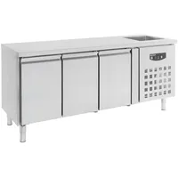 CombiSteel Kühltisch mit Spülbecken - Umluftkühlung, 3 Türen, aus Edelstahl