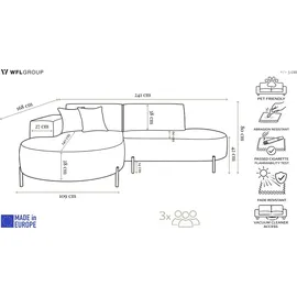 WFL GROUP Ecksofa Hana Loft 3-Sitzer Ecke Links Cordstoff Chenille, Creme 241/80/168 cm