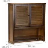 Relaxdays Hängeschrank dunkelbraun LAMELL, Badschrank mit Handtuchhalter, Wandschrank aus Bambus, HBT: 66 x 62 x 20 cm