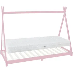 ML-Design Kinderbett + Matratze Bett Hausbett Lattenrost Tipi Bett Holzbett Rosa 90x200 cm
