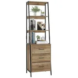 HOMECHO Bücherregal, Standregal 3 Ebenen Leiterregal Holz Metallgestell braun braun|schwarz