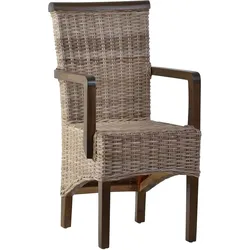 Rattan Armlehnstuhl 'Larissa' grau Massivholz, Rattan Mahagoni