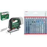 Bosch Akku-Stichsäge AdvancedSaw 18V-140 (3 × Sägeblätter, 18-Volt-System, ohne Akku und Ladegerät, im Karton) + Accessories 10tlg. Stichsägenblätter Set (für Holz und Metall, Zubehör)