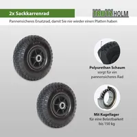 Baumarktplus 2x Sackkarrenrad PU-Rad 260x85 mm 3.00-4 60mm Durchmesser 20mm schwarz