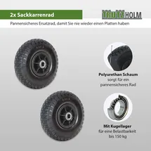Baumarktplus 2x Sackkarrenrad PU-Rad 260x85 mm 3.00-4 60mm Durchmesser 20mm schwarz