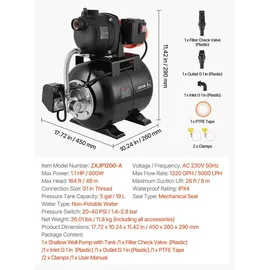 Vevor Hauswasserwerk 800 W 5000 L/h 19 L 49 m