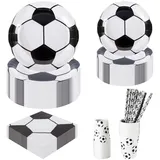 CEILIWEN Komplettes Set für Fußball-Partys, 125 Stück – 25 hochwertige Pappteller (9 Zoll & 7 Zoll), Becher, Servietten und Trinkhalme – Dekoration für Geburtstage mit Welt- und Sportthema