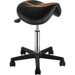 VEVOR Sattelhocker mit Rädern, 181 kg Gewichtskapazität, Ergonomischer Rollsattelhocker, Höhenverstellbar, Verdicktes PU-Leder, Drehsattelhocker, Stuhl für Salon, Spa, Klinik, Schwarz