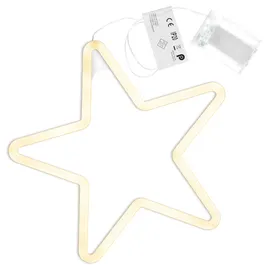 Nipach Wandleuchte "Neonstern" 90 LED warm weiß Stern Ø 30 cm Batterie Timer Weihnachts-Deko Weihnachtsstern Dekostern Fensterschmuck Fensterlicht 5 Zacken