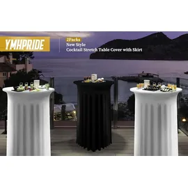 luxuskollektion 2er-Set Weiße Stehtisch Hussen Stretch Tischdecke Runder