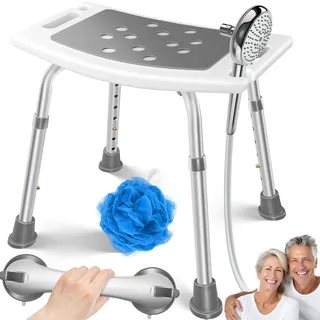 Kesser KESSER® Duschhocker höhenverstellbar Leichter Badhocker rutschfeste Gummifüße Duschstuhl 136KG belastbar Duschhilfe Senioren Saugnapf Haltegriff Badewannengriff Duschsitz mit Brausehalterung