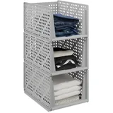 Relaxdays Schrank Organizer 3er Set, stapelbare Kleiderschrank Aufbewahrungsboxen, 24,5x33,5x43,5 cm, ausziehbar, Grau