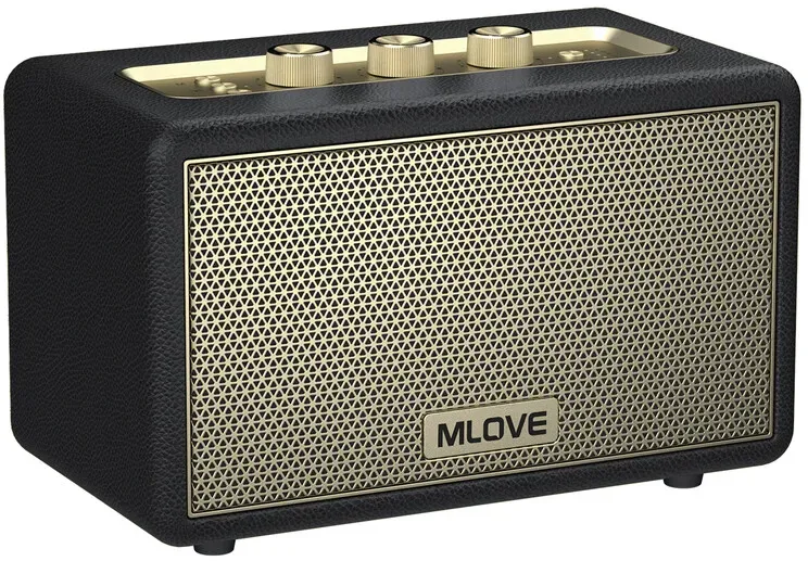 Mlove A200 Tragbarer Bluetooth-Lautsprecher, kabelloser Bluetooth 5.3 Lautsprecher, 24 Stunden Wiedergabezeit, Eleganter Retro-Bluetooth-Lautsprecher – Schwarz