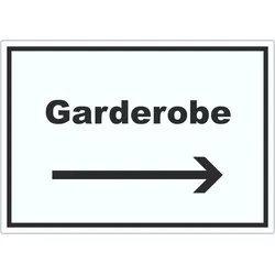 HB-Druck Garderobe Aufkleber mit Text Richtungspfeil rechts Kleidung aufbewahren waagerecht A7 (74x105mm)