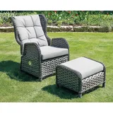 LINDER EXCLUSIV Gartensessel Relaxsessel COMFORT - verstellbare Rückenlehne und Hocker - Grau