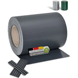 Juskys PVC Sichtschutzstreifen 0,19 x 35 m anthrazit inkl. Befestigungsklemmen 30 St.