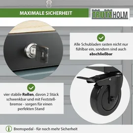 Trutzholm Werkstattwagen Star XL bestückt 103 x 112 cm Stahl Hartholzarbeitsplatte 12 Schubladen schwarz/grau