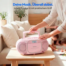 Medion E66476 Stereo Sound System (Boombox, CD-Player, MP3, Kassette, tragbarer Kassettenspieler für Kinder, UKW Radio, AUX, Kopfhörer, Netz & Batterie) pink,