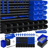 Masko MASKO® Wandregal + Stapelboxen + Werkzeughalter 45 tlg Box Erweiterbar Werkstattregal Lagerregal Steckregal Set Box Sichtlagerkästen Kleinteilemagazin Sortimentskasten Werkstatt