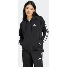 adidas Essentials 3-Streifen Full-Zip Fleece Damen Kapuzensweater, schwarz - L