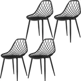 HOMCOM Set mit 4 Esszimmerstühlen, moderne Küchenstühle mit gebogenem Lochrücken und Metallbeinen, Kunststoffstuhl für Küche, Schlafzimmer und Wohnzimmer, Schwarz   Aosom