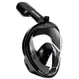 HINATAA Schnorchelmaske, 180° Vollgesicht, Tauchmaske, freies Atmen, Anti-Beschlag- und Anti-Leck-Technologie mit verstellbaren Kopfbändern für Erwachsene, Jugendliche, Kinder (Schwarz, S-M)